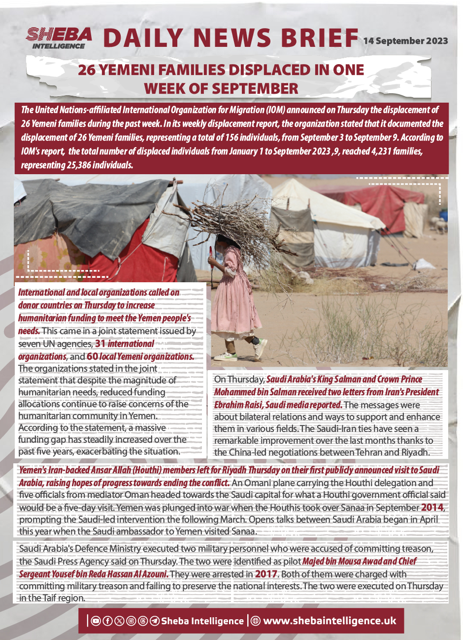 26 Yemeni Families Displaced in One Week of September