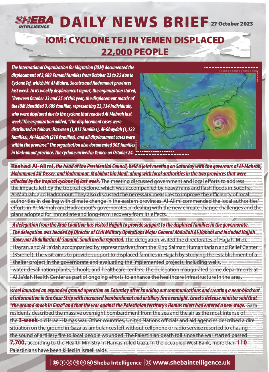 IOM: Cyclone Tej in Yemen Displaced 22,000 People