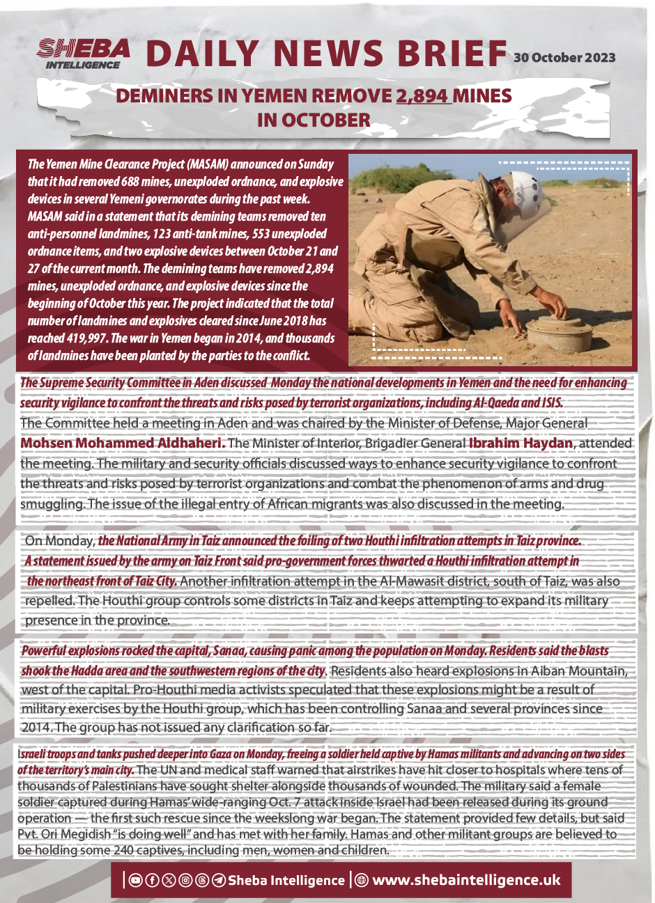 Deminers in Yemen Remove 2,894 Mines in October