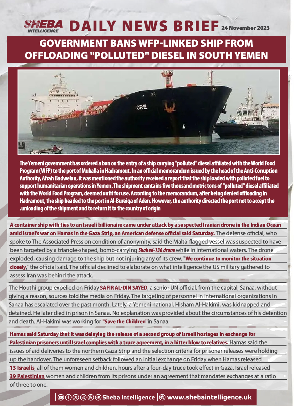 Government Bans WFP-Linked Ship From Offloading "Polluted" Diesel in South Yemen