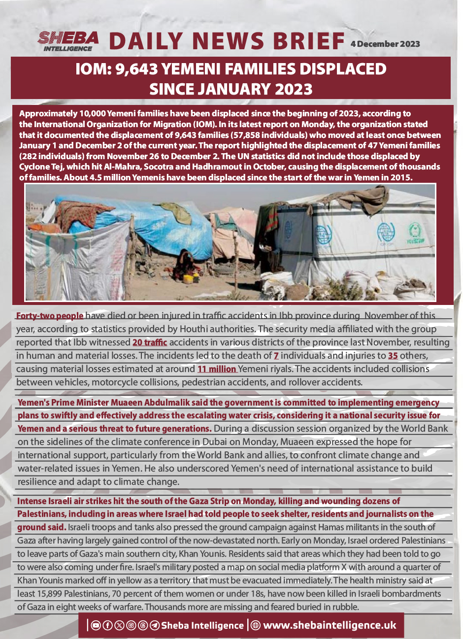 IOM: 9,643 Yemeni Families Displaced Since January 2023