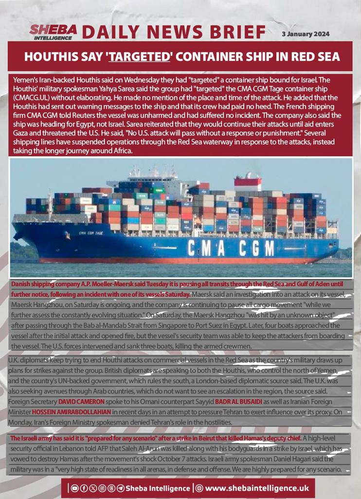 Houthis Say 'Targeted' Container Ship in Red Sea
