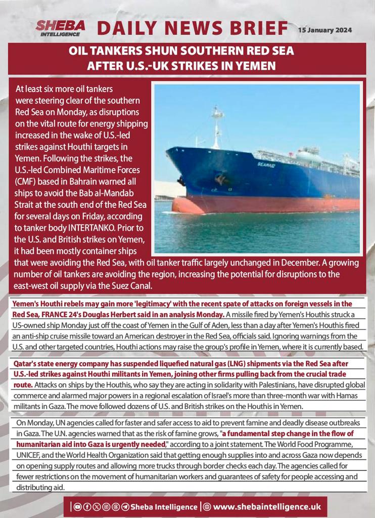 Oil tankers Shun Southern Red Sea After U.S.-UK strikes in Yemen