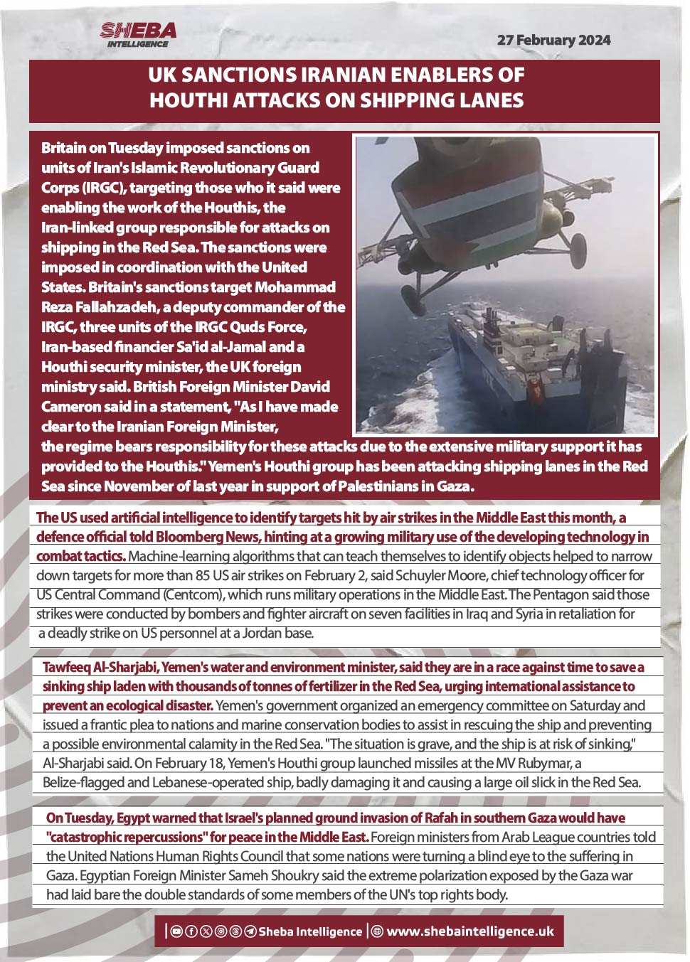 UK Sanctions Iranian Enablers of Houthi Attacks on Shipping Lanes