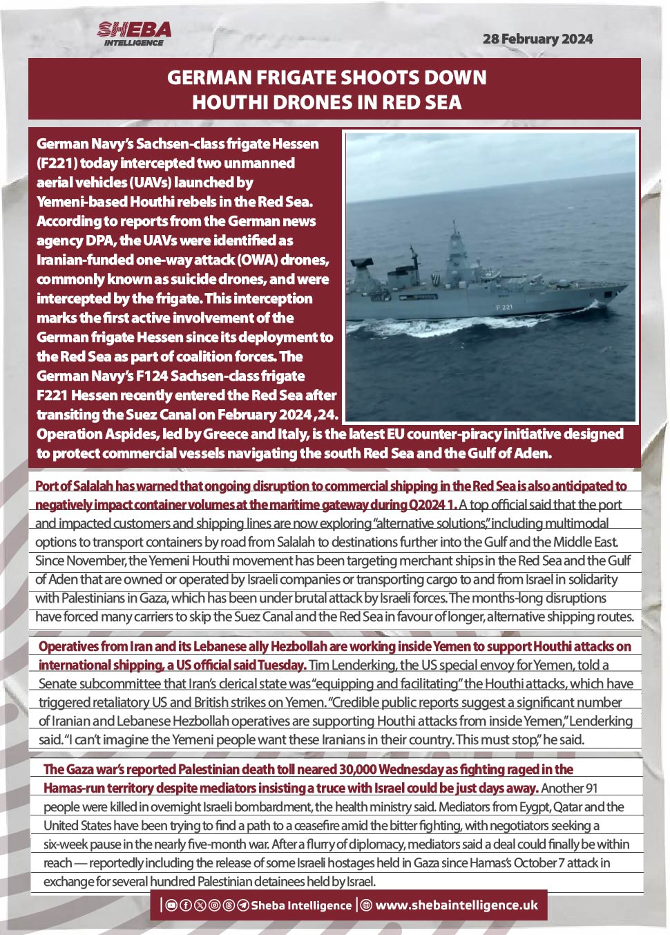 German Frigate Shoots Down Houthi Drones in Red Sea