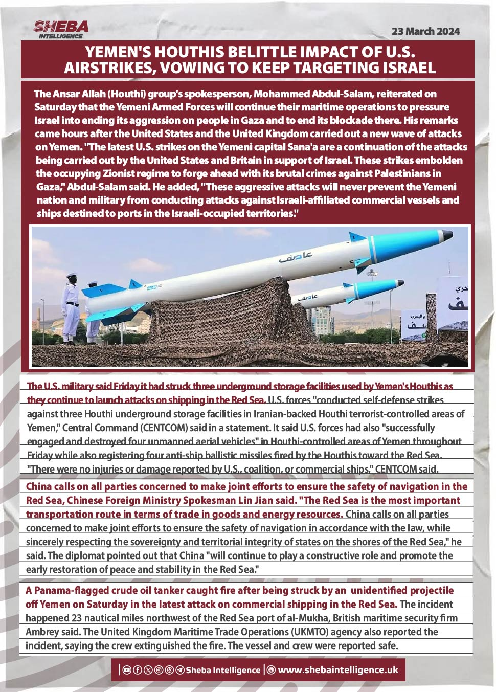 Yemen's Houthis Belittle Impact of U.S. Airstrikes, Vowing to Keep Targeting Israel