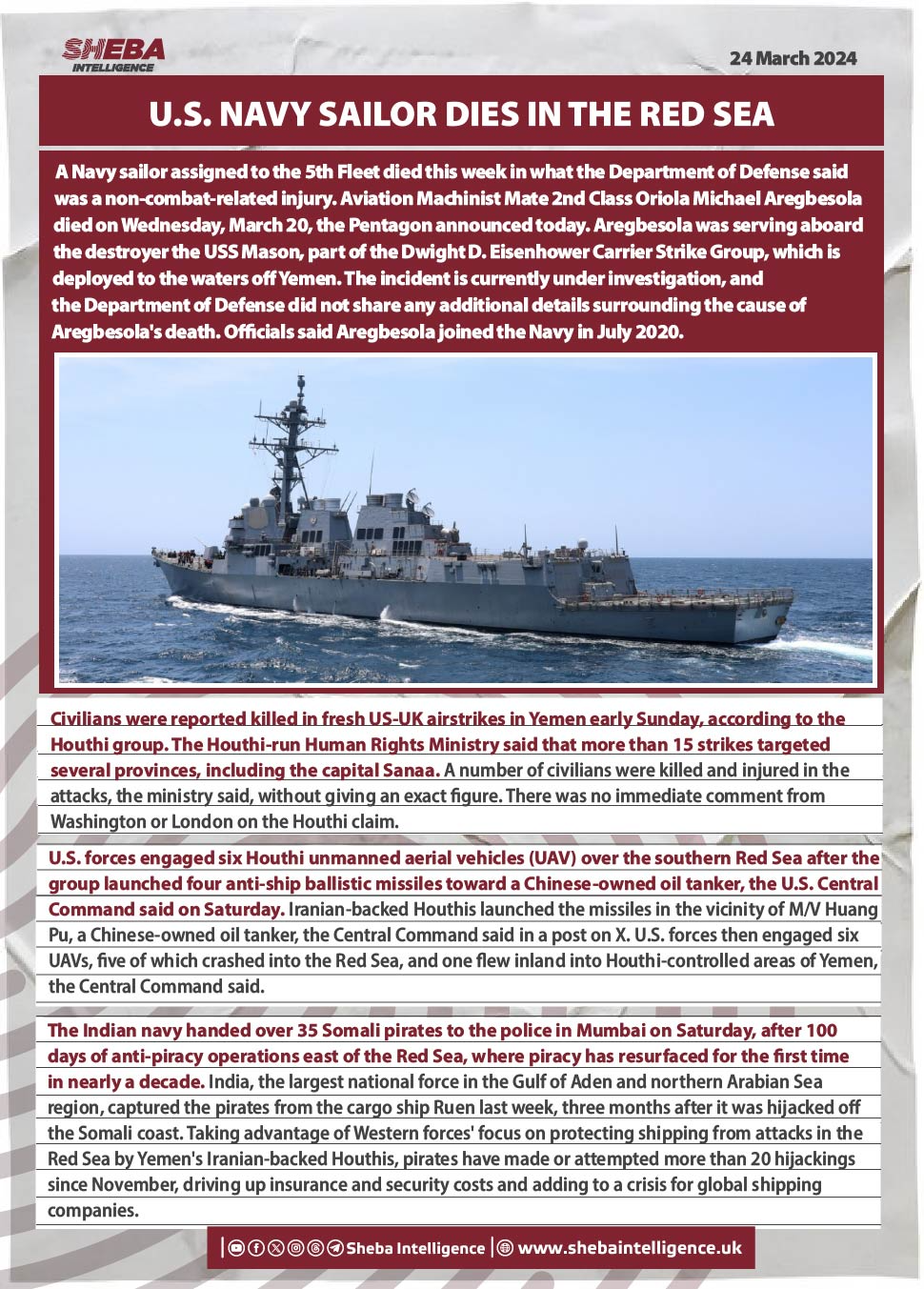 U.S. Navy Sailor Dies in the Red Sea