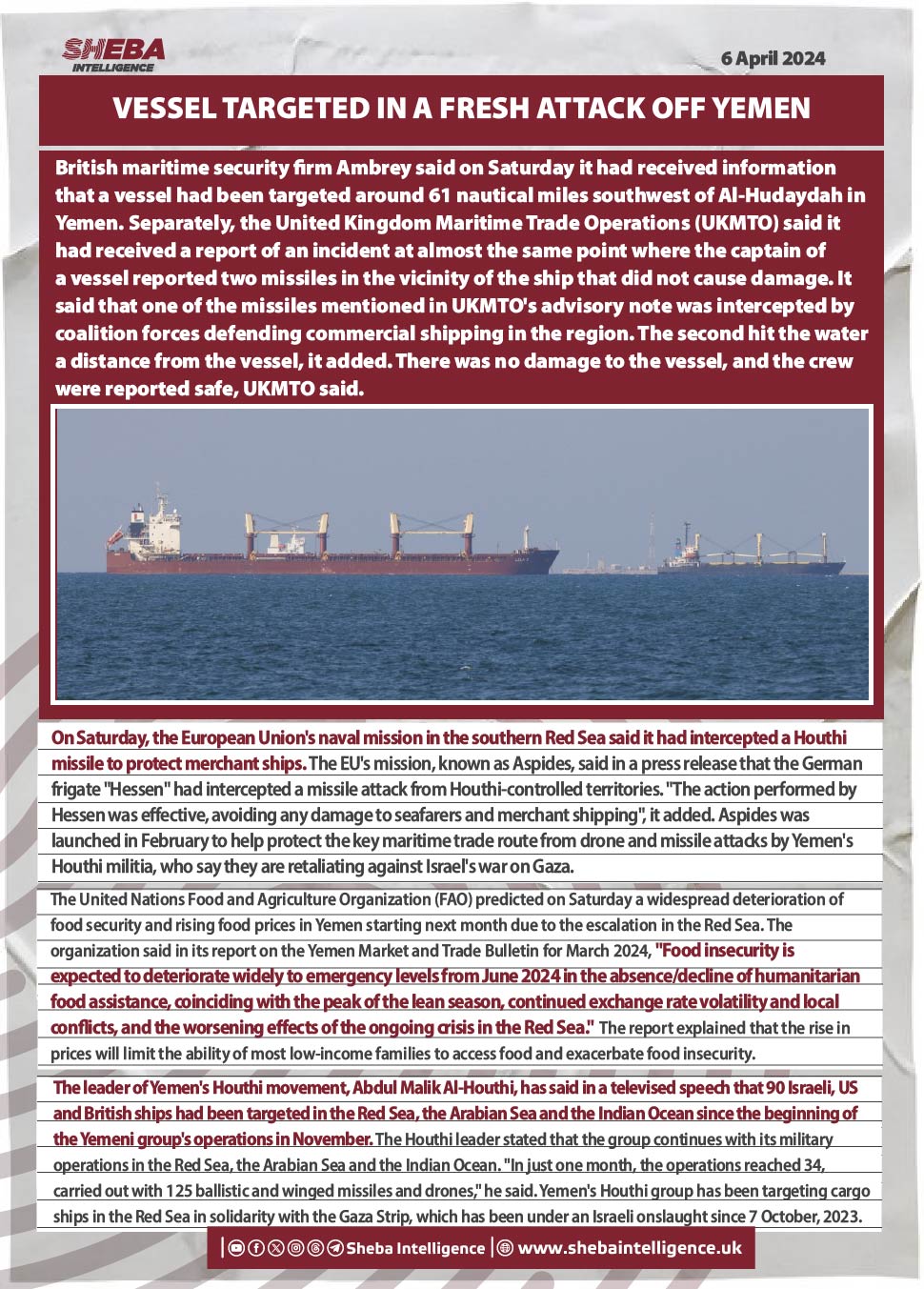 Vessel Targeted in a Fresh Attack off Yemen