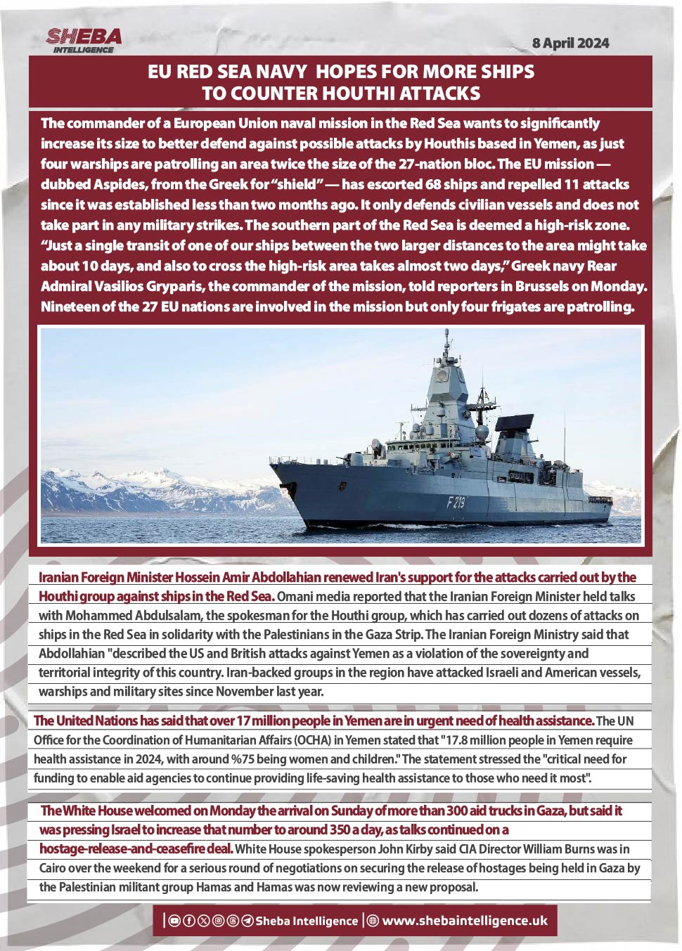 EU Red Sea Navy  Hopes for More Ships to Counter Houthi Attacks
