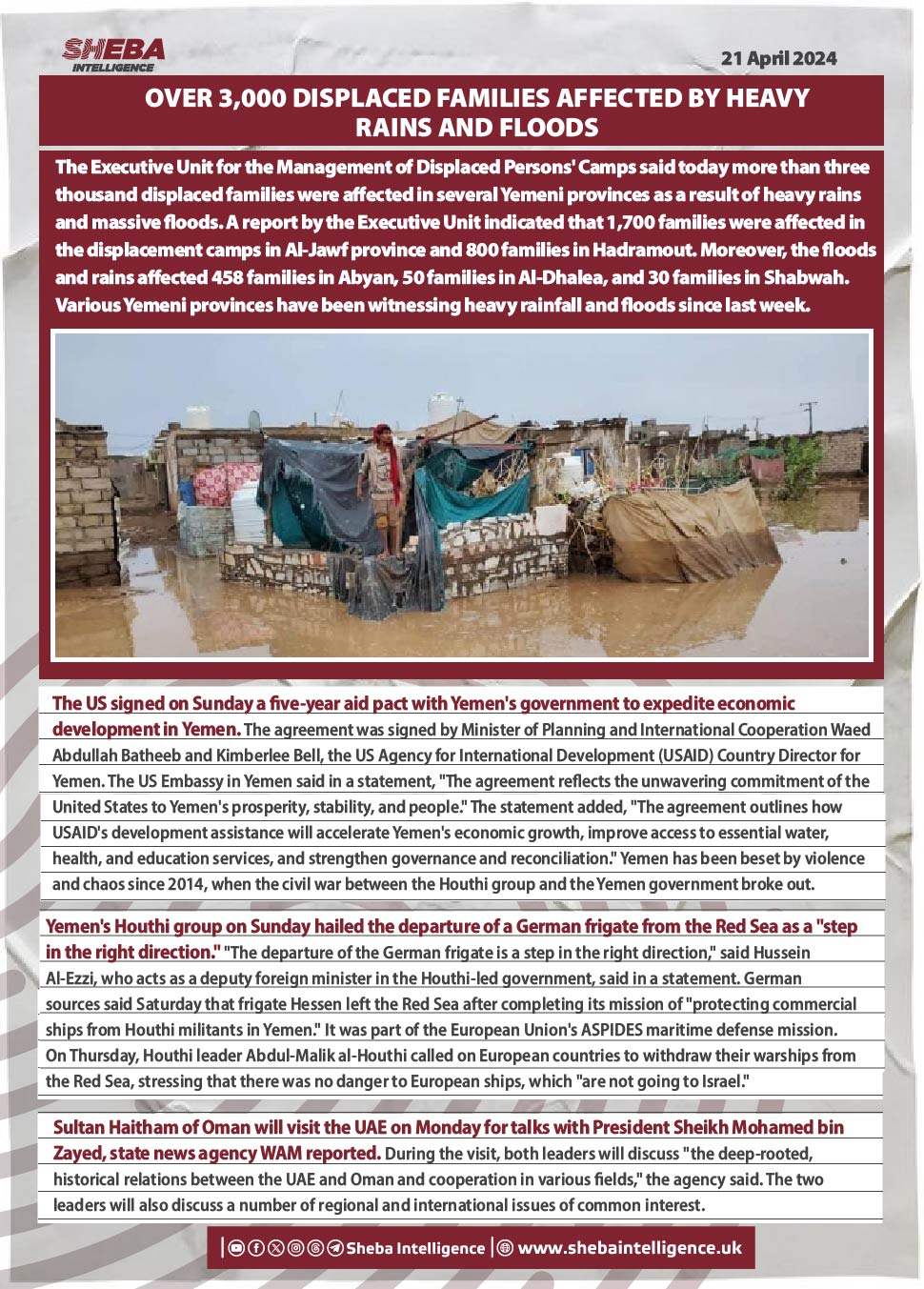Over 3,000 Displaced Families Affected by Heavy Rains and Floods