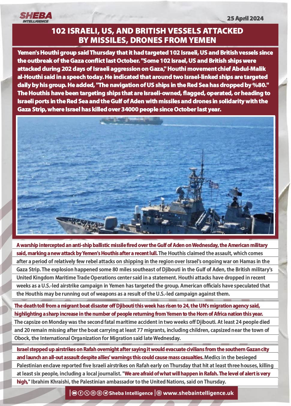102 Israeli, US, and British Vessels Attacked by Missiles, Drones From Yemen