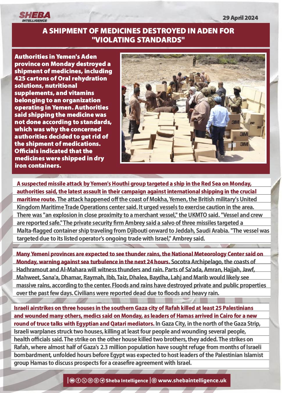 A Shipment of Medicines Destroyed in Aden for "Violating Standards"