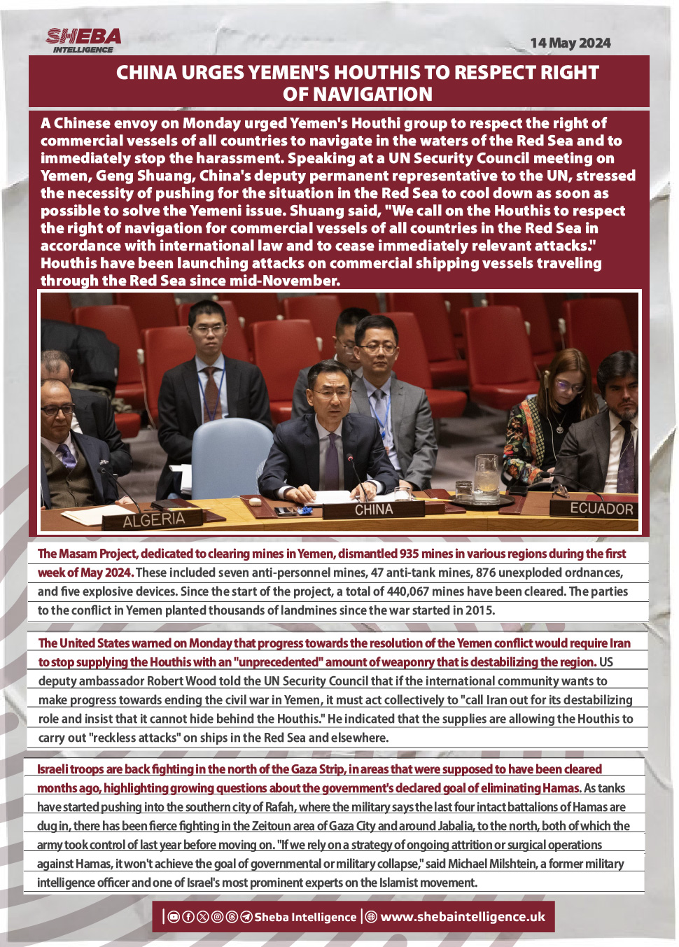 China Urges Yemen's Houthis to Respect Right of Navigation