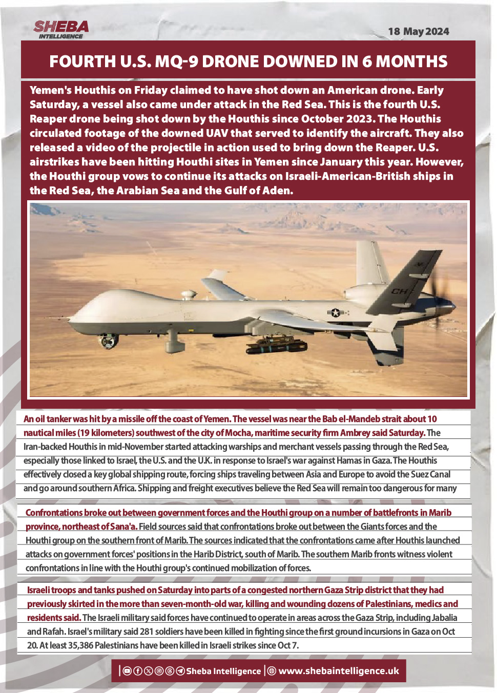 Fourth U.S. MQ-9 Drone Downed in 6 Months