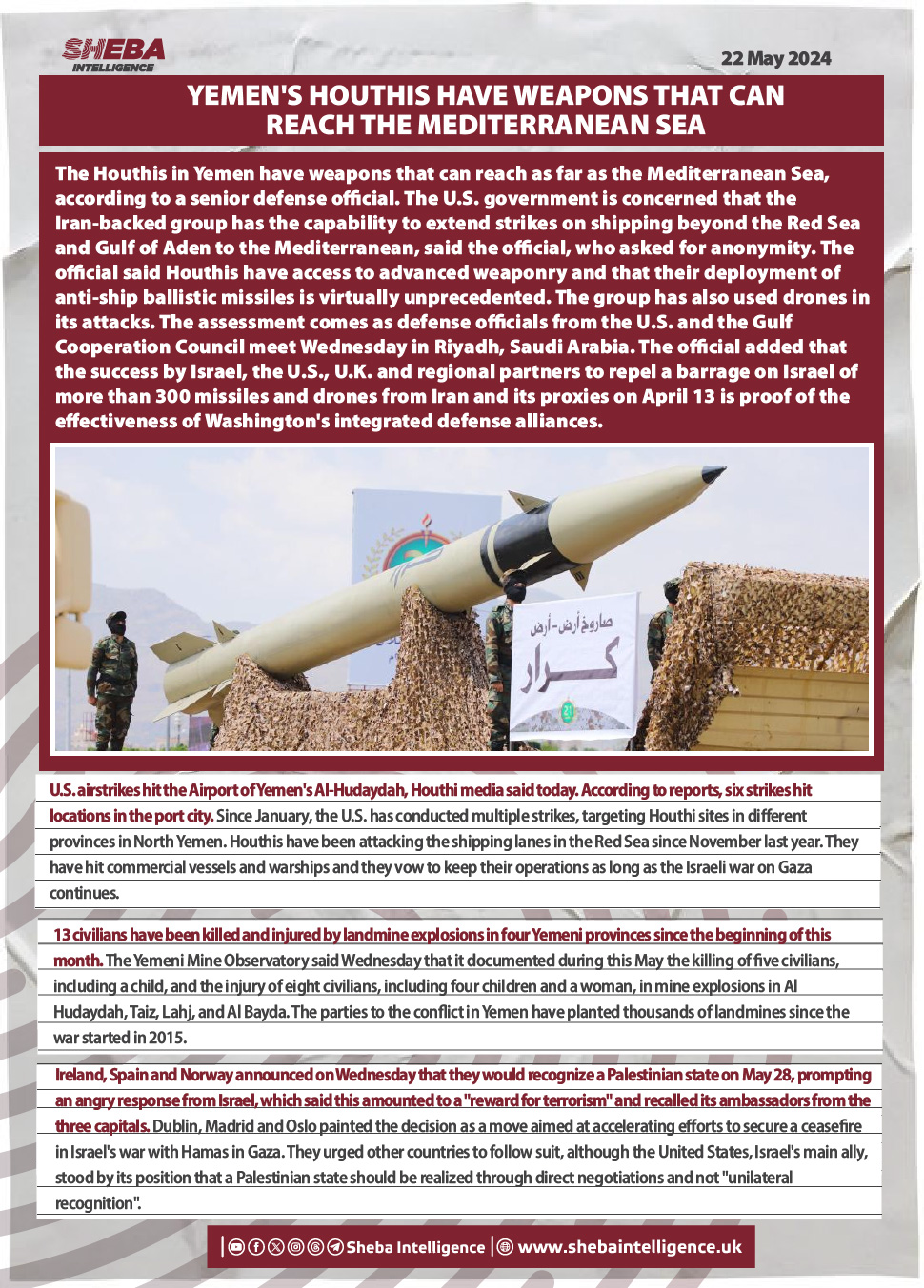 Yemen's Houthis Have Weapons that Can Reach the Mediterranean Sea