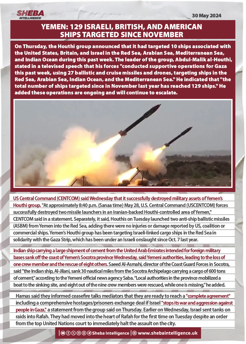 Yemen: 129 Israeli, British, and American Ships Targeted Since November