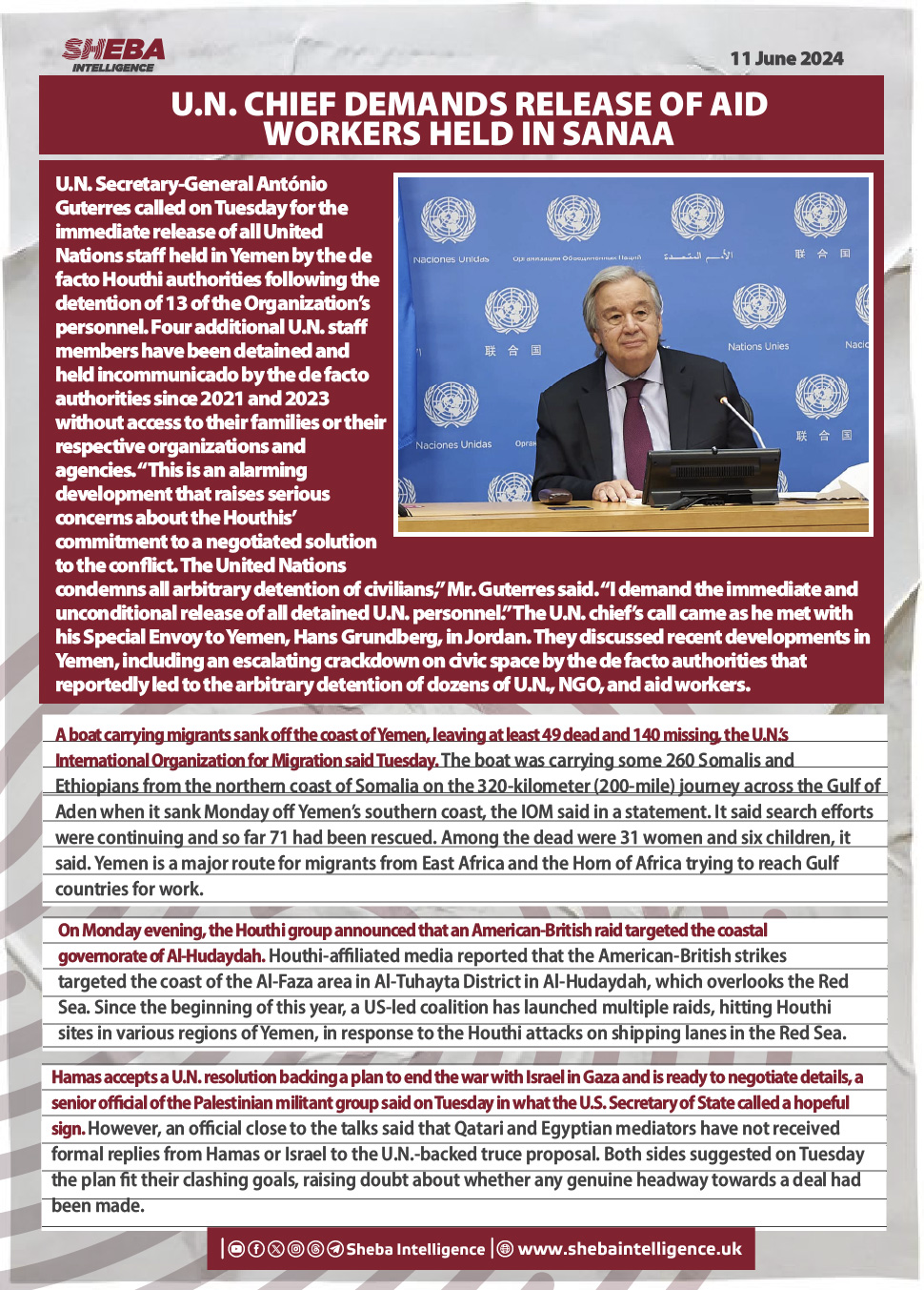 U.N. Chief Demands Release of Aid Workers Held in Sanaa