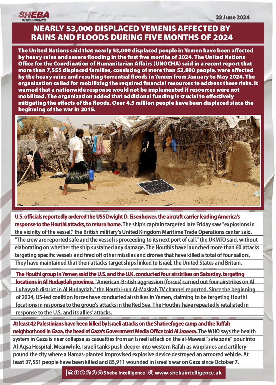 Nearly 53,000 Displaced Yemenis Affected by Rains and Floods During Five Months of 2024