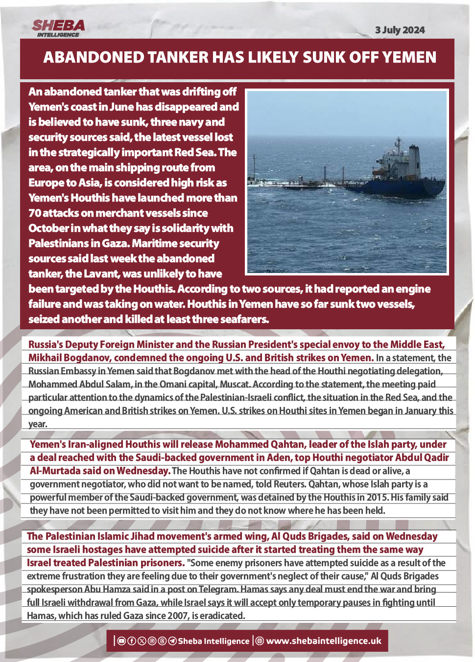 Abandoned Tanker Has Likely Sunk Off Yemen