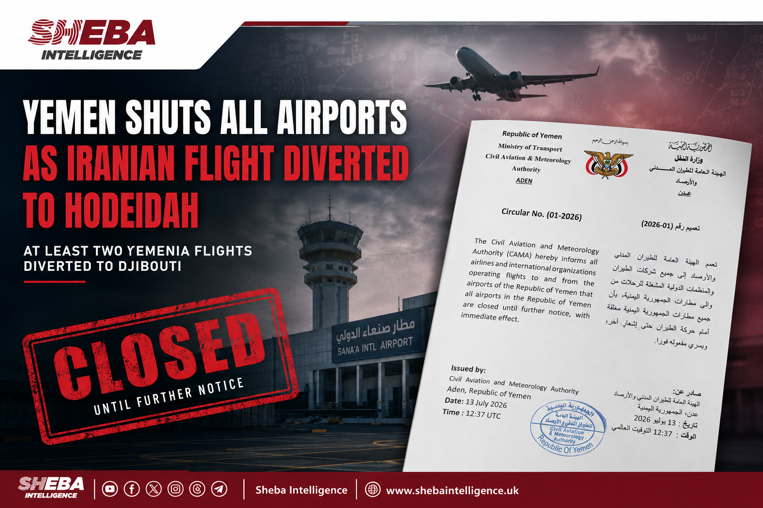 Exclusive: Yemen Shuts All Airports as Iranian Flight Diversion Opens New Front in Airspace Confrontation