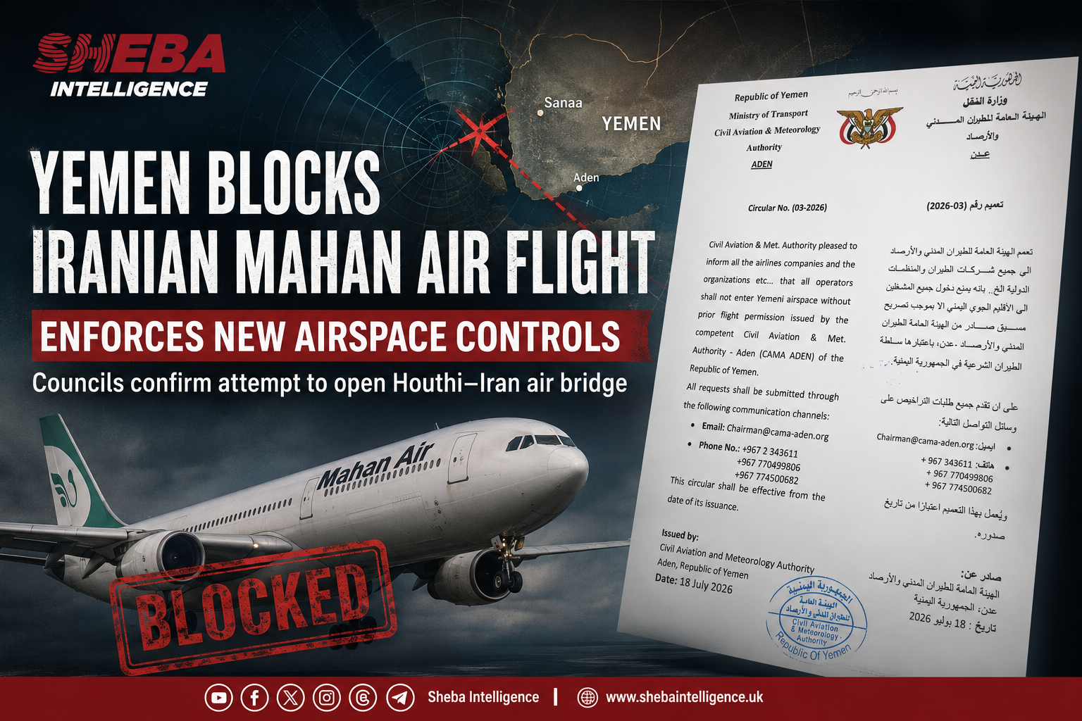 Yemen Blocks Iranian Mahan Air Flight, Reinforcing Earlier Signs of a Houthi-Iran Air Bridge Push