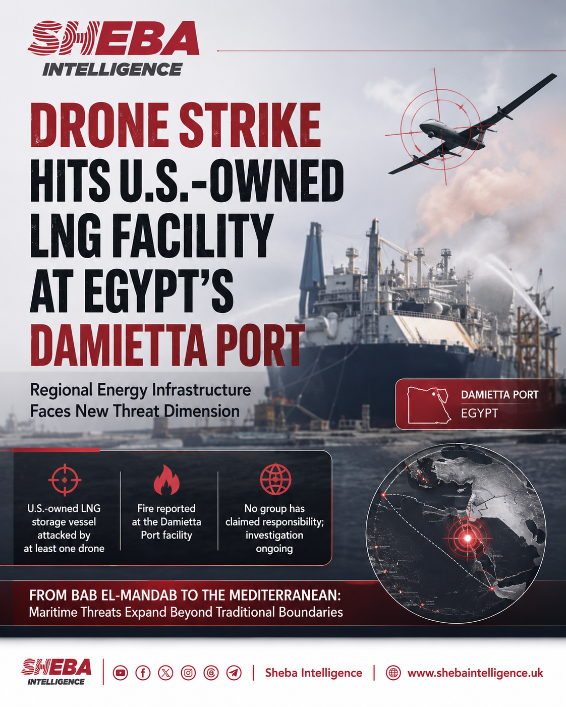 Suspected Drone Strike Hits U.S.-Owned LNG Facility at Egypt’s Damietta Port