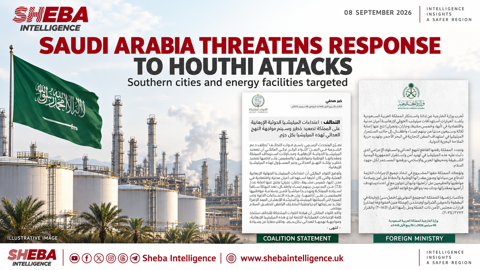 Saudi Arabia Threatens Response to Houthi Attacks on Southern Cities and Energy Facilities