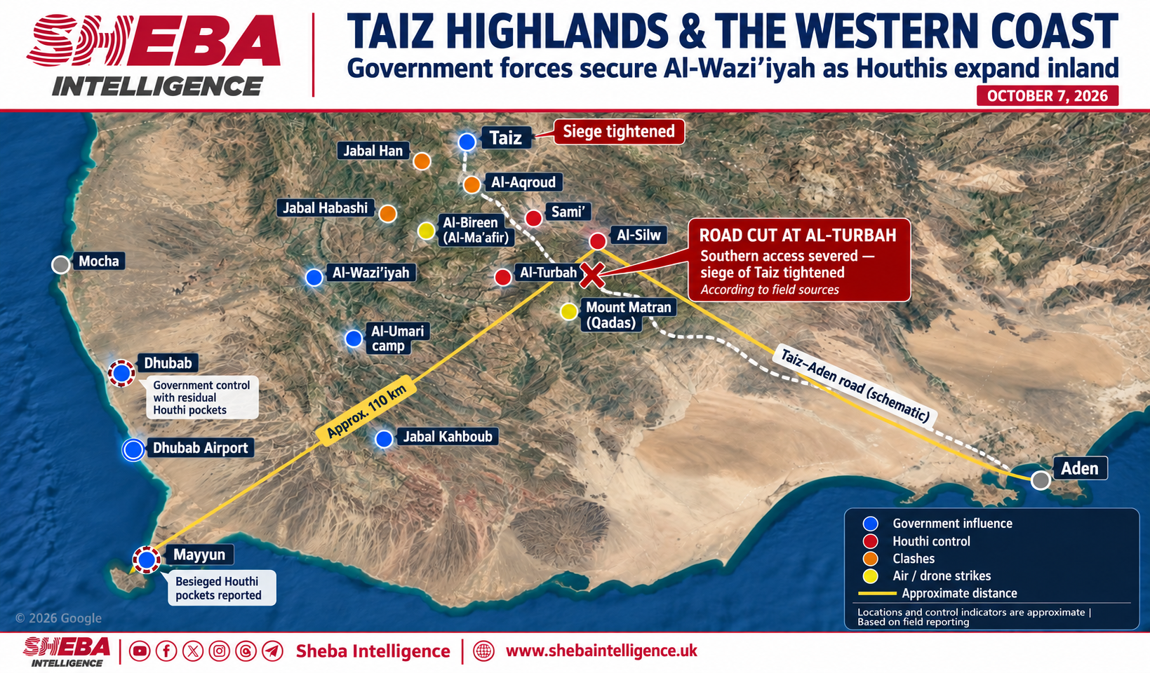 Houthis Expand in Taiz Highlands as Government Forces Secure Al-Wazi’iyah After Coastal Gains