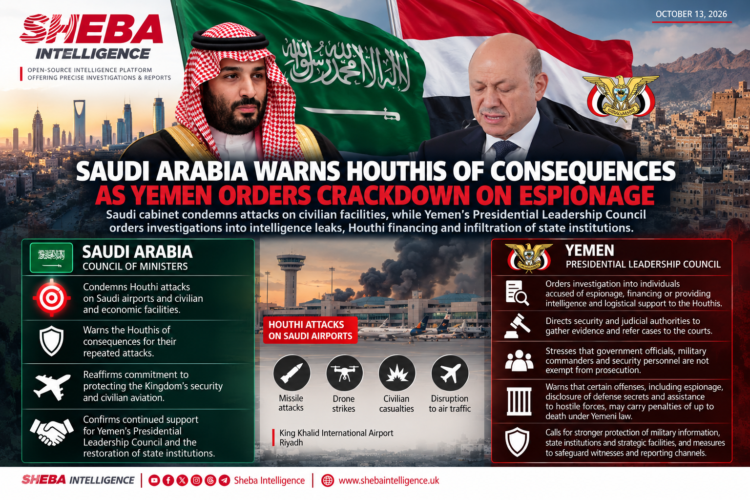 Saudi Arabia Warns Houthis of Consequences as Yemen Orders Crackdown on Espionage and Collaboration