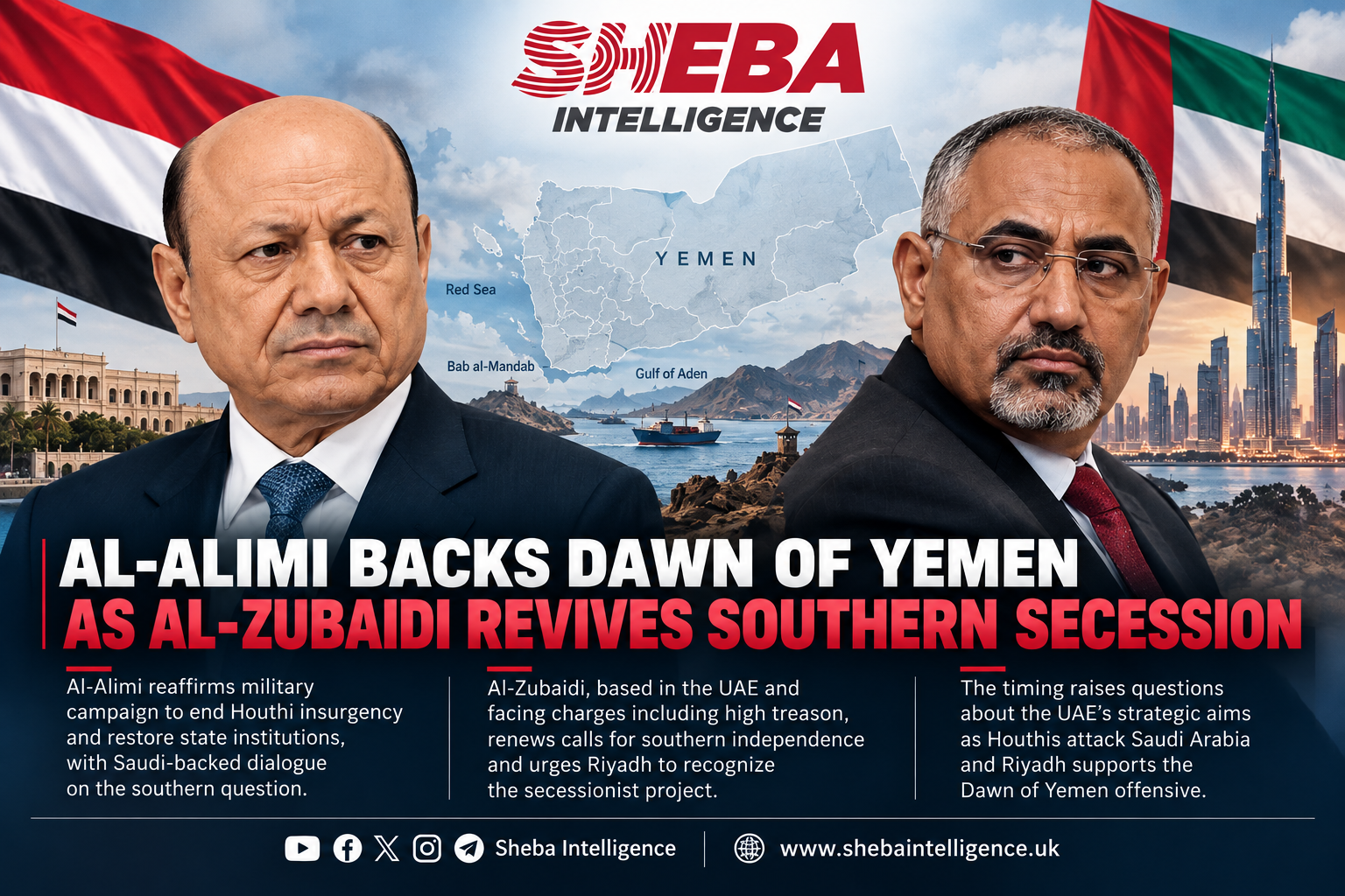 Yemen’s Al-Alimi Vows to Press Ahead with Dawn of Yemen as Al-Zubaidi Revives Southern Secession Bid