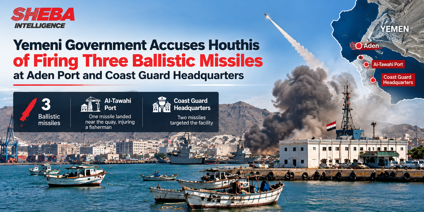 Yemeni Government Accuses Houthis of Firing Three Ballistic Missiles at Aden Port and Coast Guard Headquarters